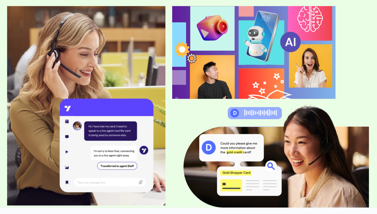 Happy customers engaged in communication with smart website assistants enjoying services