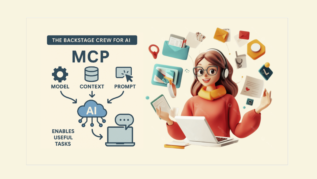 MCP protocol explained in a scheme with an illustration for easier understanding by non-tech businesses